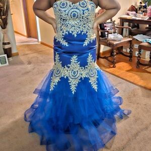 Strapless Royal Blue &Gold Formal Dress